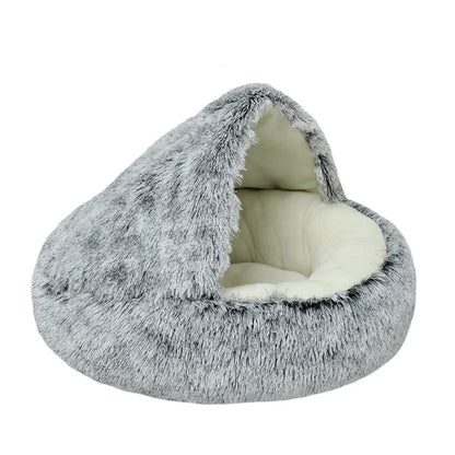 2-in-1 Plush Round Pet Bed for Dogs and Cats - Soft and Cozy Donut-Style Warming Nest for Small Pets