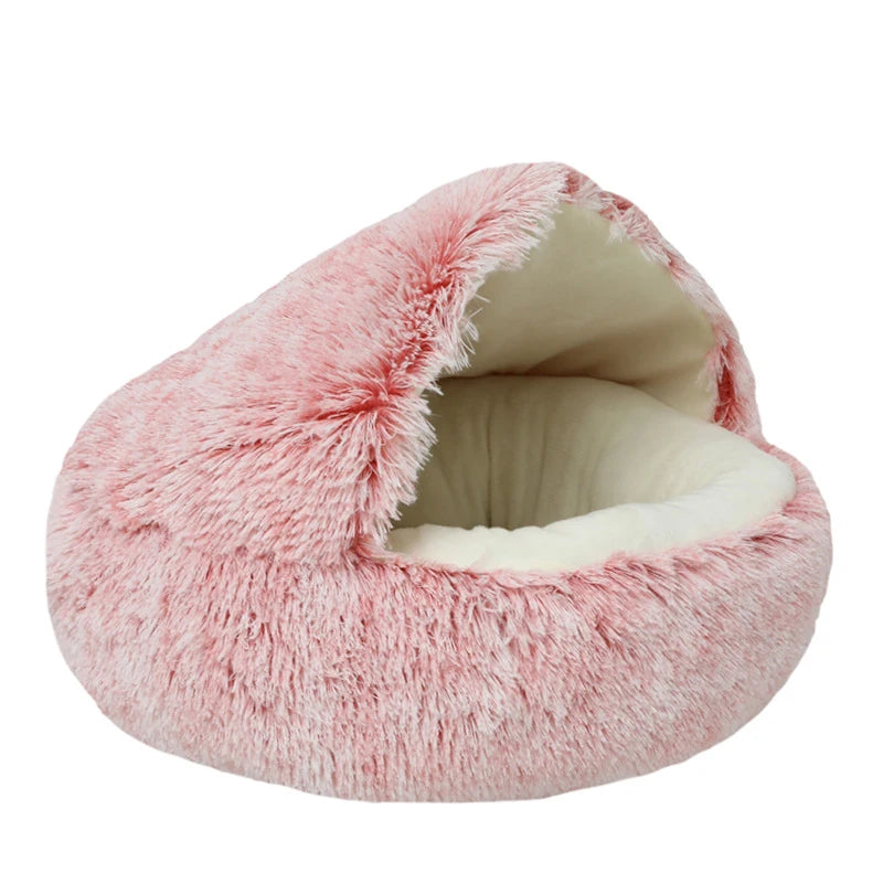 2-in-1 Plush Round Pet Bed for Dogs and Cats - Soft and Cozy Donut-Style Warming Nest for Small Pets