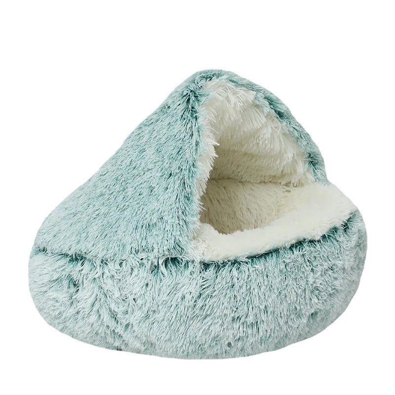 2-in-1 Plush Round Pet Bed for Dogs and Cats - Soft and Cozy Donut-Style Warming Nest for Small Pets