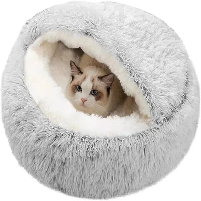 2-in-1 Plush Round Pet Bed for Dogs and Cats - Soft and Cozy Donut-Style Warming Nest for Small Pets