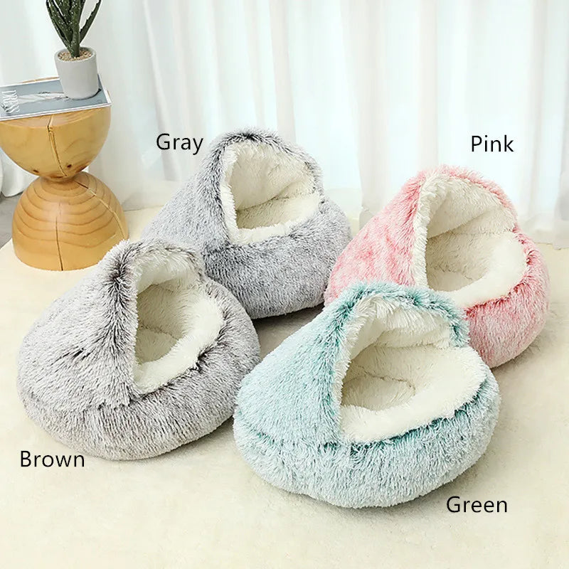 2-in-1 Plush Round Pet Bed for Dogs and Cats - Soft and Cozy Donut-Style Warming Nest for Small Pets