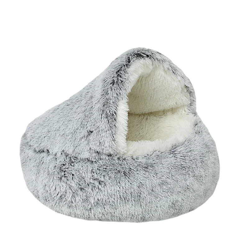 2-in-1 Plush Round Pet Bed for Dogs and Cats - Soft and Cozy Donut-Style Warming Nest for Small Pets