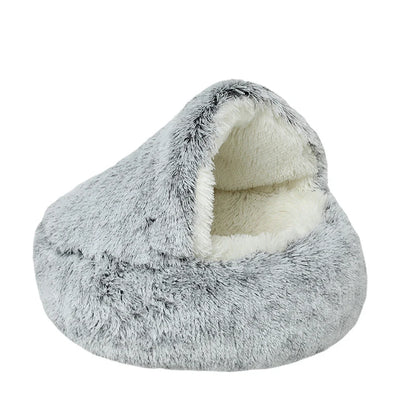 2-in-1 Plush Round Pet Bed for Dogs and Cats - Soft and Cozy Donut-Style Warming Nest for Small Pets