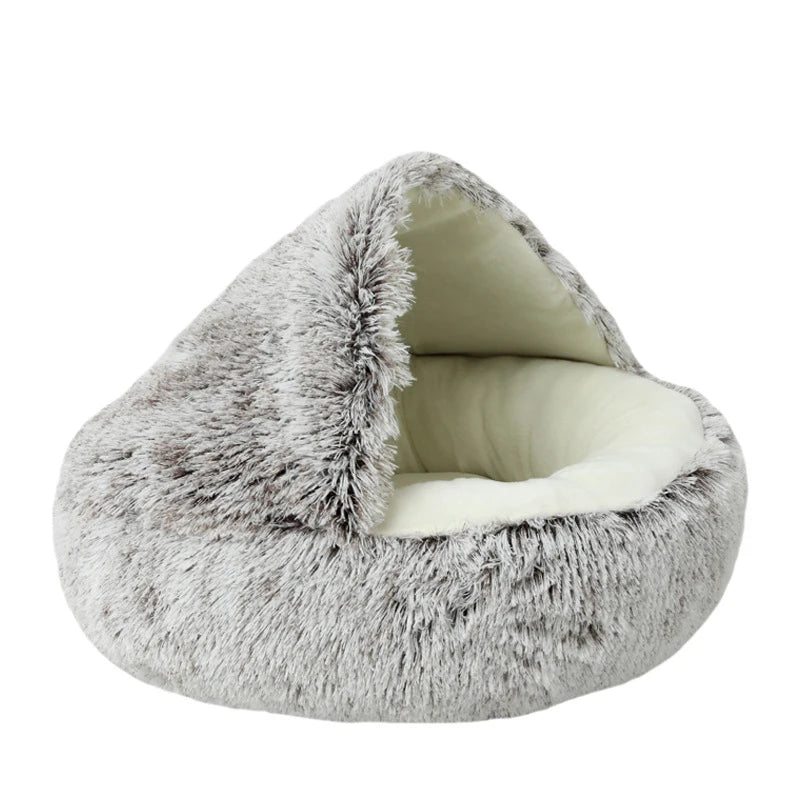 2-in-1 Plush Round Pet Bed for Dogs and Cats - Soft and Cozy Donut-Style Warming Nest for Small Pets