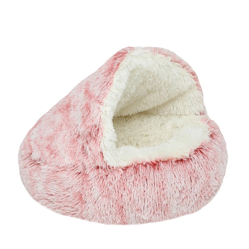 2-in-1 Plush Round Pet Bed for Dogs and Cats - Soft and Cozy Donut-Style Warming Nest for Small Pets