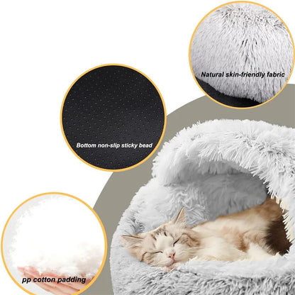 2-in-1 Plush Round Pet Bed for Dogs and Cats - Soft and Cozy Donut-Style Warming Nest for Small Pets