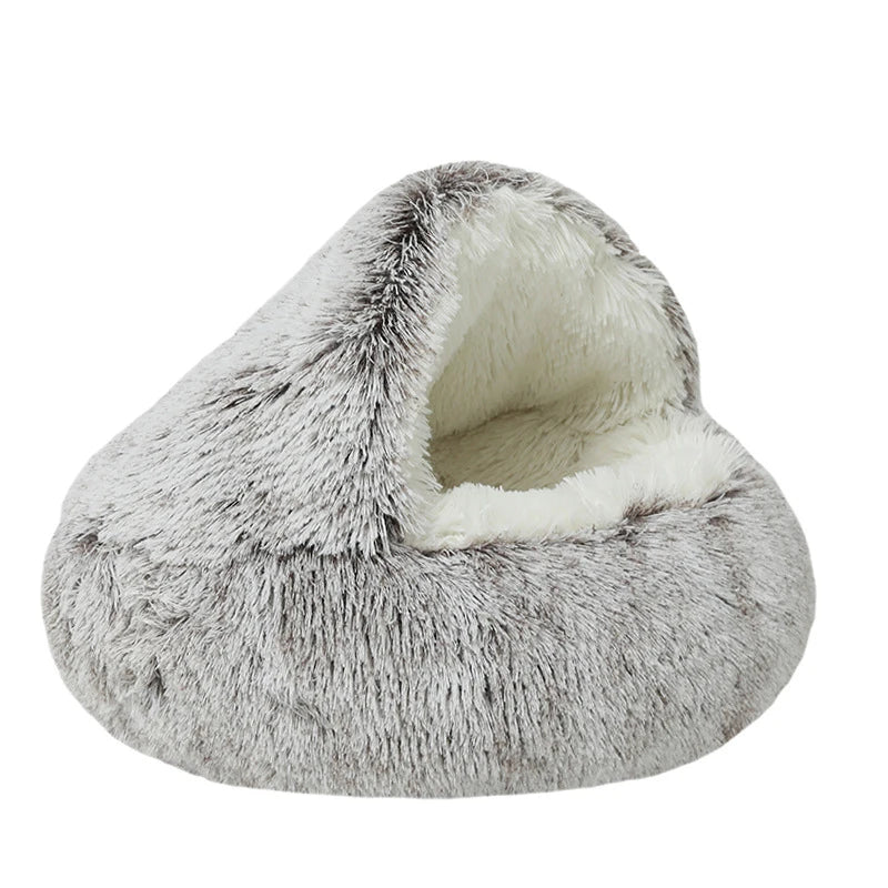 2-in-1 Plush Round Pet Bed for Dogs and Cats - Soft and Cozy Donut-Style Warming Nest for Small Pets