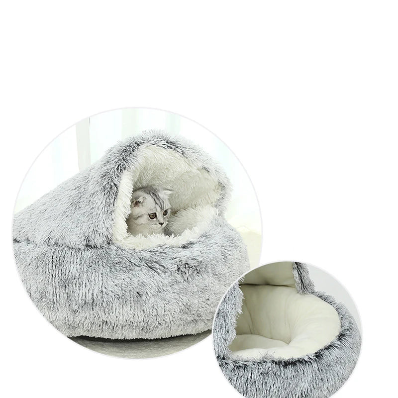 2-in-1 Plush Round Pet Bed for Dogs and Cats - Soft and Cozy Donut-Style Warming Nest for Small Pets